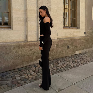 ชุดเซ็ตสองชิ้นสำหรับผู้หญิง ชุดลำลอง เสื้อคอไขว้ทรงปกติ กางเกงขายาวทรงเข้ารูป ผ้าถักยืด สีพื้น เป็นมิตรกับสิ่งแวดล้อม ระบายอากาศได้ดี - Product Image 5