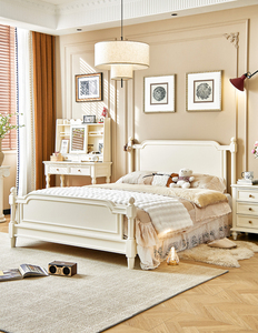 All-wood Double <strong>Bed</strong> - Master Bedroom - French Vintage Simple Modern Retro Home-use Large <strong>Bed</strong> Rubber Wood Frame <strong>Children</strong> <strong>Bed</strong> - Product Image 4