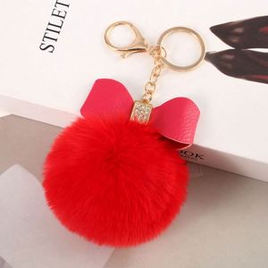 Cute Bow Pom Pom Keychain <b>Ring</b> Fluffy Plush Keychain for Women - Product Image 3