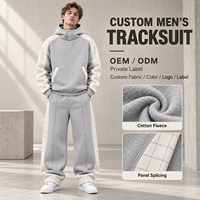 Ensemble de survêtement personnalisé pour homme avec sweat à capuche semi-boutonné, empiècements à motifs quadrillés, en molleton de coton, color block, 2 pièces, pour un style streetwear minimaliste