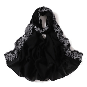 <span class=keywords><strong>Hijab</strong></span> in Chiffon alla Moda, Sciarpa Lunga con Ricamo Floreale, Turbante Islamico per Ramadan, Copricapo 170*70cm - Product Image 3