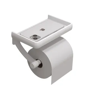एल्यूमिनियम बाथरूम सहायक उपकरण काले सफेद टॉयलेट पेपर धारक शेल्फ के साथ आसान स्थापना टॉयलेट रोल धारक