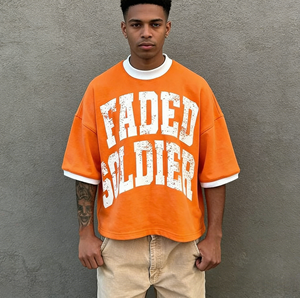 T-shirts imprimés OEM pour hommes, coton lourd 300g, imprimé lettres pour femmes, streetwear, coupe ample, bicolore, vintage - Product Image 1