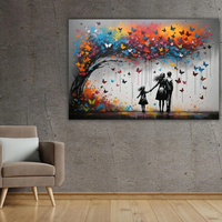 Toile d'art Banksy, Toile murale Famille de papillons Banksy, Art mural Graffiti Arbre aux papillons, Art mural moderne, Cadeau Graffiti