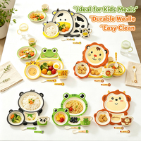 Ensemble de vaisselle pour enfants en fibre de bambou à motif de dessin animé 5 pièces - Écologique et résistant à la chaleur - Pour restaurants