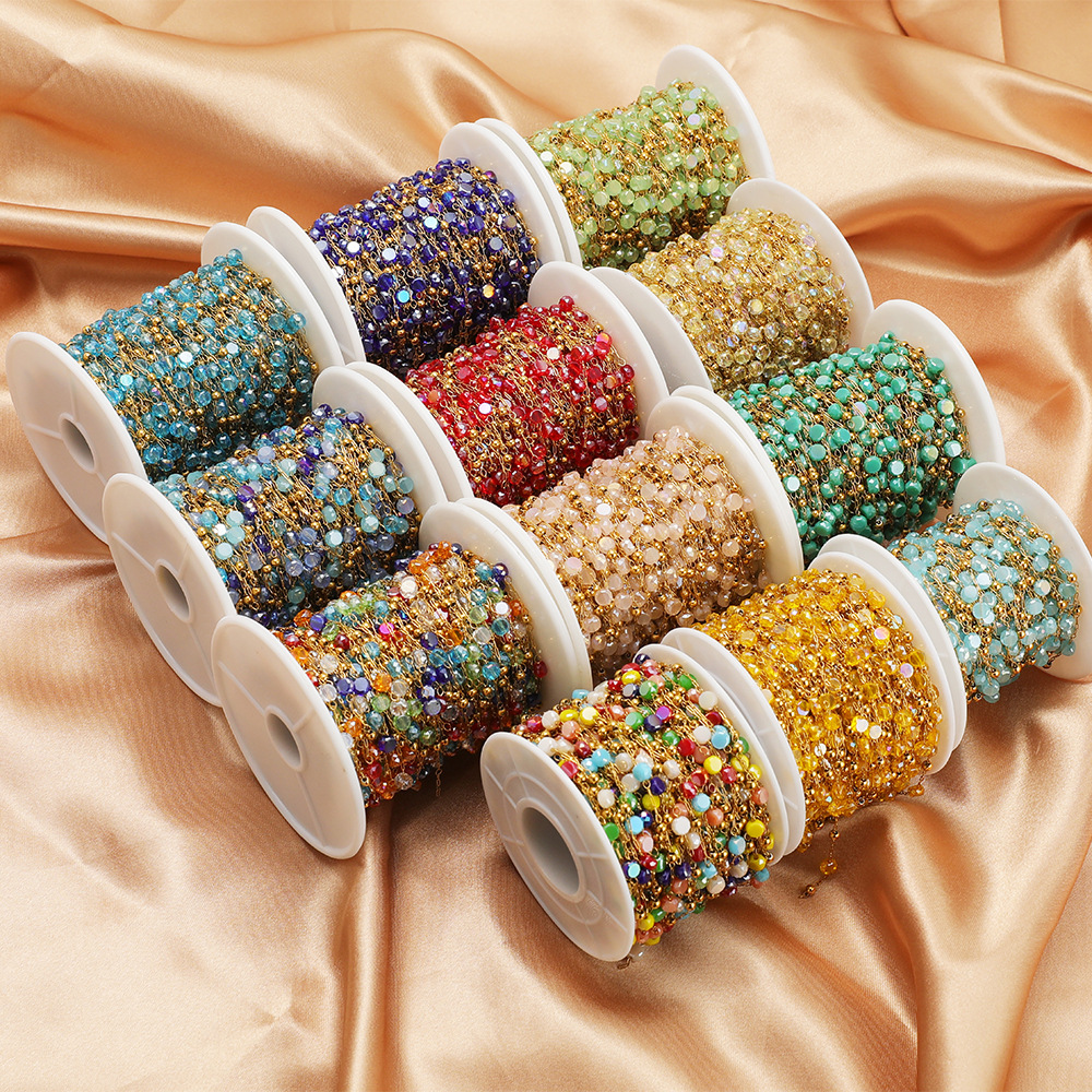 Waterproof Stainless Steel Crystal Beads 18k Gold Chains Bulk for DIY Jewelry Making Handcrafts Bracelet Necklace Findings