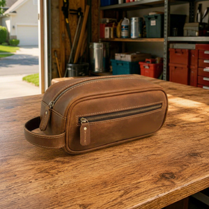Custom Vintage Genuine Leather Cosmetic <b>Bag</b> <b>Women</b> Travel <b>Toiletry</b> Wash Dopp Kit Waterproof Shaving Organizer LYG-0175 - Product Image 1