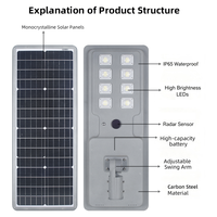 Lampadaire solaire tout-en-un en acier au carbone avec détecteur de mouvement 80W 100W MPPT IP65 étanche pour route, autoroute, projet municipal