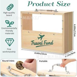 Hucha de madera portátil con asa, caja de ahorro familiar de emergencia, caja reutilizable para monedas y billetes - Product Image 4