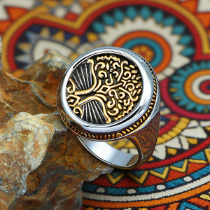 Nordic Tree Of Life <b>Ring</b> Stainless Steel Vintage Two Tone Embossed Unisex Punk Jewelry Gift - Product Image 2
