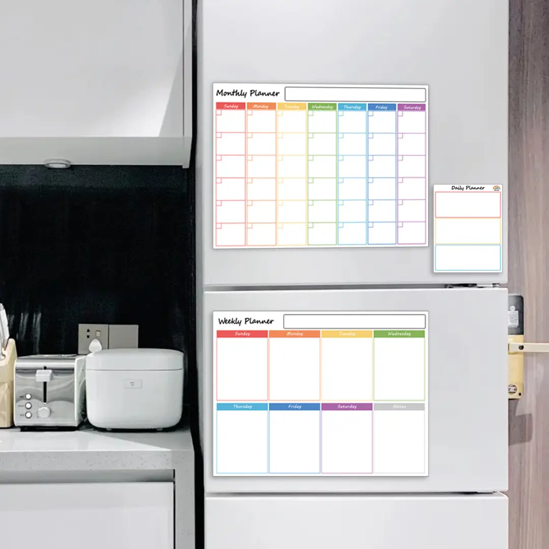 Planificateur hebdomadaire magnétique bloc-notes PET tableau effaçable à sec hebdomadaire pour réfrigérateur, calendrier magnétique tableau blanc pour réfrigérateur