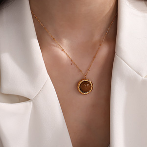 Collar con Colgante de Ojo de Tigre, Acero Inoxidable, Bañado en Oro, con Engaste de Bisel, Joyería de Moda para Mujer, Regalo - Product Image 4