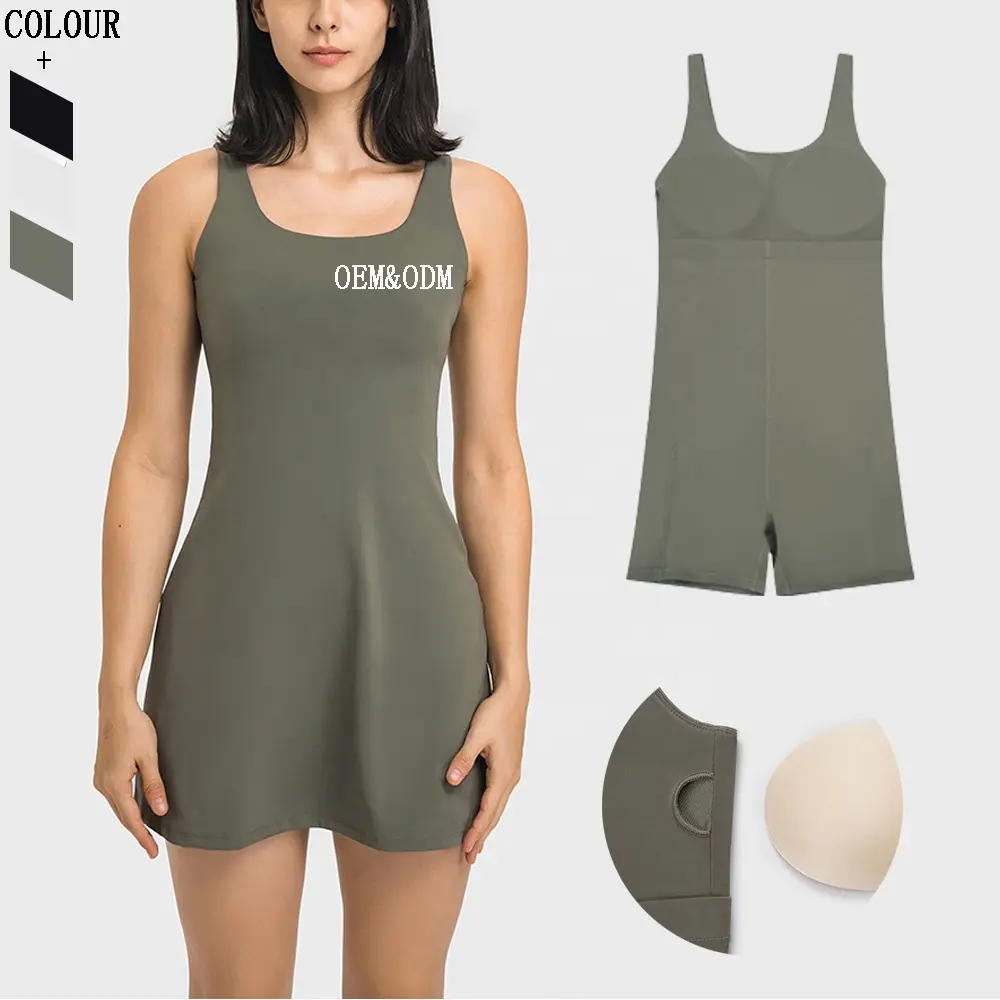 One Piece Active Wear Women Outdoor Sports Tennis Dress with Removeable Cups