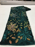 Tissu en velours brodé de sequins floraux sur toute la surface, dentelle brodée pour femme, 100% polyester élastique pour robe de soirée
