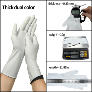 Gants jetables en nitrile bicolores noir et <span class=keywords><strong>blanc</strong></span> à manchette longue de 12 pouces, de qualité alimentaire, pour le nettoyage des toilettes, la vaisselle et l'usage domestique - Product Image 1