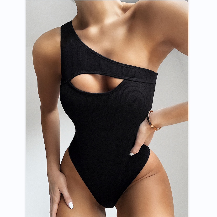 Sexy Een Stuk String Bikini Hollow Out Vrouwen Monokini Badpak Effen Kleur Populaire Geribbelde Bikini