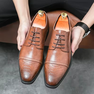 Winter Luxury High Quality Fashionable Breathable <b>Waterproof</b> Closed Formal Lace Handcrafted Genuine Leather Wood Grain Men's - Product Image 3