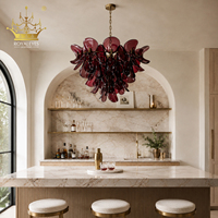 Lustre Moderne en Verre Bourgogne Fait Main, Suspension Sculpturale en Forme de Pétale pour Salle à Manger, Restaurant, Intérieur Design