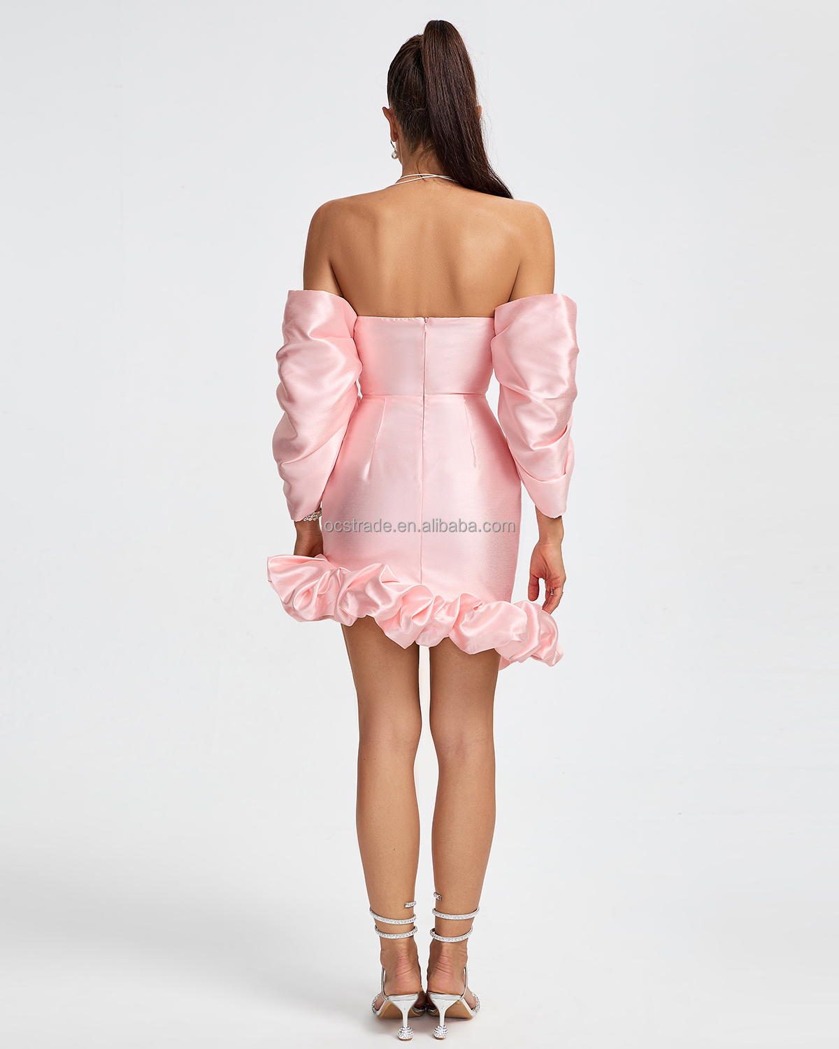 Ocstrade Summer Women Fashion Designer Pink Cocktail Dress Strapless Bubble Sleeves Asymmetrical Elegant Short Dress Cocktail Ocstrade Summer Women Fashion Designer Pink Cocktail Dress Strapless Bubble Sleeves Asymmetrical Elegant Short Dress Cocktail