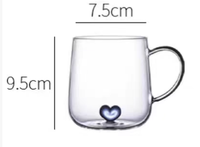 Gelas Dinding Ganda Borosilikat Tinggi dengan Pegangan, Dekorasi Hati Biru di Dalam, 300ml, Buatan Tangan, Portabel, Aman untuk Microwave, untuk Kopi di Rumah