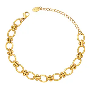 New Trendy Geometric Stainless Steel 18k Gold Oval O Women Luxury Infinity Lovers Bracelet With Link Chain