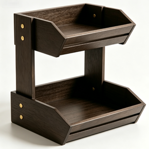 Organisateur de comptoir à 2 niveaux en bois foncé, présentoir incliné à double plateau pour fruits et légumes, pour cuisine et garde-manger - Product Image 4