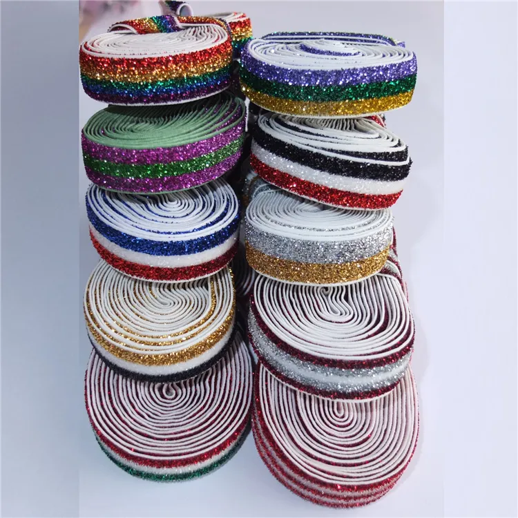 5 Yards/bundle 5/8'' Striped Glitter elastic bands Sewing Garment Dance wear Elastic Hair Accessories Headband