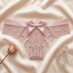 Culottes string élégantes roses en dentelle pour femmes, transparentes et sexy, respirantes, taille basse, lingerie féminine unie – Vente en gros - Product Image 2