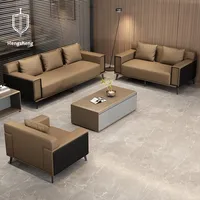 Ensemble de canapé de bureau en forme de L moderne avec table basse, canapé de réception en similicuir de luxe pour les projets de salon d'entreprise commerciale