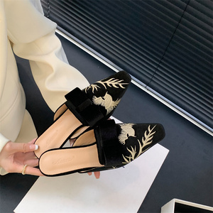 Mules à nœud pour femmes, talons chaton, escarpins élégants à bout carré, chaussures de bureau tendance 2024 pour femmes - Product Image 5