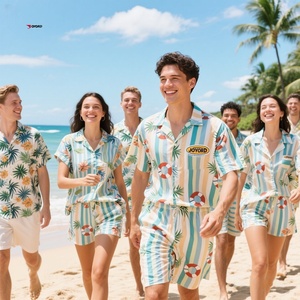 OEM Service abbigliamento uomo camicie hawaiane all'ingrosso manica corta con scollo a V abbottonate stampate Beach Resort abbottonatura uomo Set camicie - Product Image 1