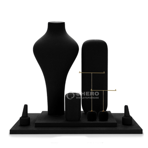 Supports de présentation de bijoux de luxe en microfibre et métal de haute qualité, personnalisables, pour boucles d'oreilles, bagues, colliers, ensemble de présentoirs à bijoux - Product Image 2