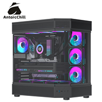 AntarcChill Black Full Tower Tempered Glass ARGB Case with Panoramic Side Panel ATX 360mm AIO USB3.0 Type-C Dual Chamber Design