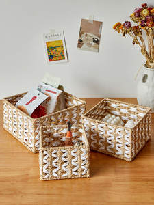 Panier de rangement en papier naturel avec poignée intégrée Panier rectangulaire pour organiser des <span class=keywords><strong>étagère</strong></span>s décoratives - Product Image 5