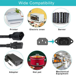 IEC C13 to C14 10A 4 Outlet <b>Power</b> Cord Black Male to Female Y Branch Splitter <b>Power</b> Supply Cords - Product Image 2