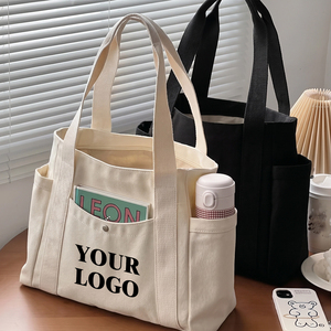 <span class=keywords><strong>Sac</strong></span> à <span class=keywords><strong>bandoulière</strong></span> en <span class=keywords><strong>toile</strong></span> réutilisable décontracté à grande capacité avec logo imprimé personnalisé, <span class=keywords><strong>sac</strong></span> de plage en coton avec poche extérieure et latérale - Product Image 1