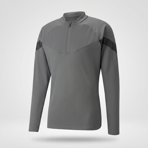 Maillots de sport gris à manches longues pour hommes, haut zippé, anti-humidité, col montant, couleur unie, coupe régulière, toutes saisons - Product Image 3