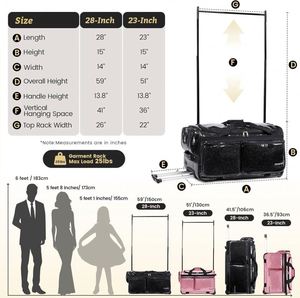 Sac de danse BSCI avec roulettes, sac de costume de danse avec porte-cosmétiques et porte-vêtements suspendus, gratuit - Product Image 2