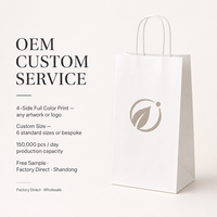 Sacs en papier kraft blanc en gros avec poignées torsadées, sacs cadeaux, sacs de courses, sacs à emporter pour boulangerie, impression de logo personnalisée OEM