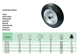 Sq roda resistente de borracha, roda de carrinho de carro personalizada 3/4/5/6/8/10 polegadas, núcleo de aço preto sólido