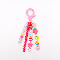 Porte-clés mignon en acrylique couleur bonbon style dessin animé pour femme, avec mousqueton, en argile polymère arc-en-ciel, motifs étoile, œil de diable, visage souriant, papillon