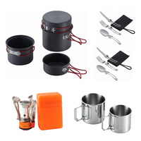 Kit de cuisine de camping 13 pièces, pot en aluminium léger, cuillère, fourchette, couteau pliables, ensemble de cuisine de plein air avec réchaud à gaz