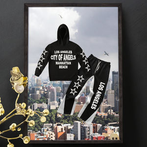 ชุดเสื้อมีฮู้ดสไตล์ลำลองของผู้ชาย DTF ชุดเสื้อสวมหัวสีดำแนววินเทจพร้อมกางเกงขาบานถักแบบทอ - Product Image 3