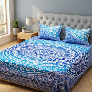 Sábana Plana de Algodón Indio con Estampado de Mandala, Tamaño Queen, Desechable, para Uso Hospitalario y Hotelero, Venta al Por Mayor - Product Image 2