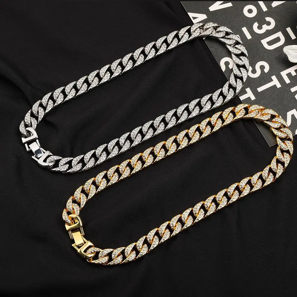 2022 vente chaude Bling strass finition dorée cristal Hip Hop collier bijoux cubain lien chaîne collier hommes