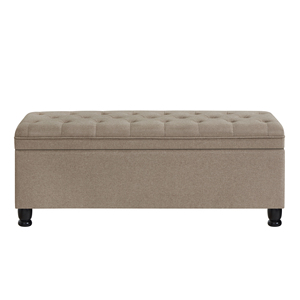 Panca contenitore imbottita trapuntata in tessuto di lino con gambe in legno - Product Image 5