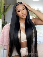 Perruque en cheveux humains naturels, lisses comme des baguettes, de 34 à 40 pouces, densité 210%, noire, avec patchwork de dentelle, export transfrontalier Américain-Européen, Vietnam