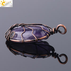 CSJA vintage wire wrap della pietra preziosa albero della vita pendente naturale ovale cabochon pietra <span class=keywords><strong>reiki</strong></span> pendente per la collana che fa F785 - Product Image 4