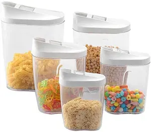 Paquete de 5 dispensadores de cereales herméticos de plástico PP sin BPA, contenedor de almacenamiento de despensa de cocina para alimentos secos, Juego de contenedores de cereales