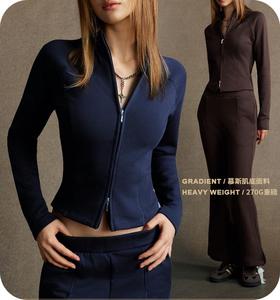 <span class=keywords><strong>Cardigan</strong></span> à manches longues amincissant à base de mousse rétro pour femmes avec fermeture à glissière à col en V Logo avant de style <span class=keywords><strong>lulu</strong></span> - Product Image 4